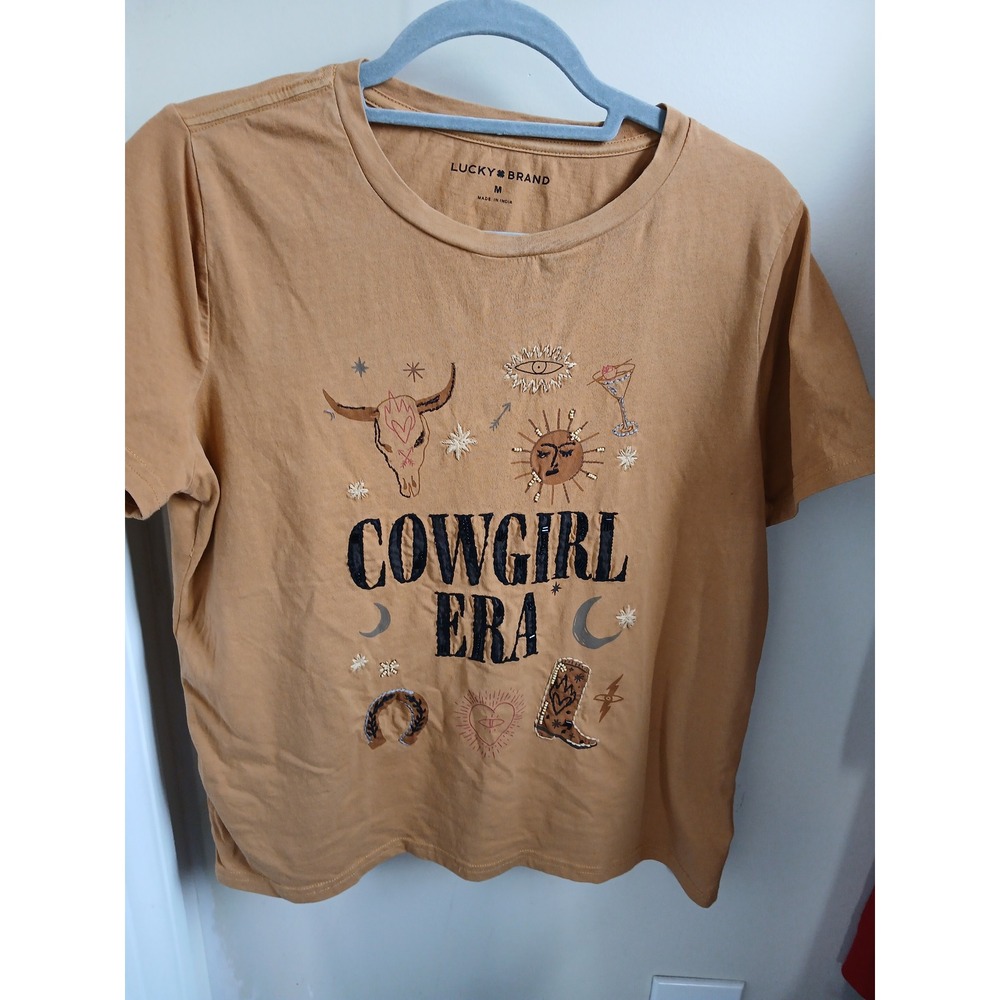 Lucky Brand Cowgirl Era Graphic T‎ Shirt Embroidered Short Sleeve Women's Medium